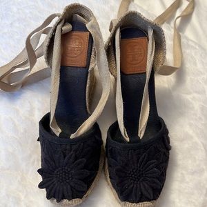 Tory Burch navy espadrille sandal wedge